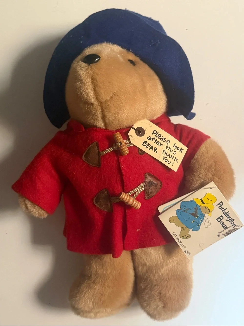 Classic Paddington Red-Coat Bear Plush with Blue Hat